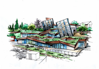 艺术展览馆建筑景观手绘设计